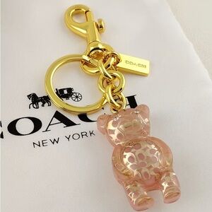 Coach Bear Bag Charm Gold pink Keychain